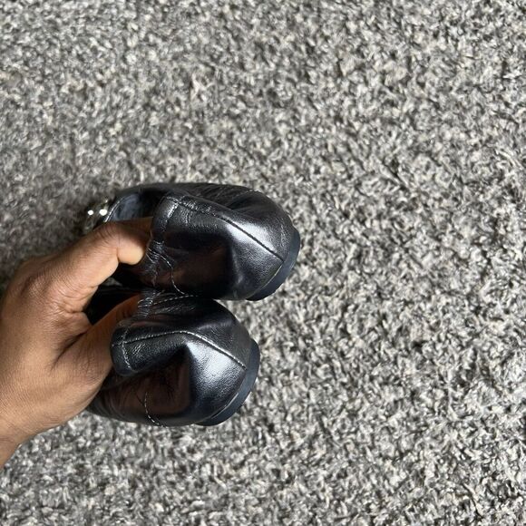 Michael Kors Fulton Quilted Leather Ballet Flats Metallic Silver MK Logo 7 M - Picture 4 of 10